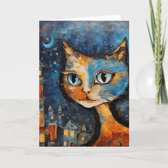 Die Katze bei Nacht in der Stadt Karte (Vorderseite)