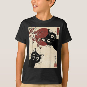 Die Katze beobachtet heute lustige japanische schw T-Shirt