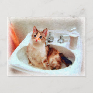 Die Katze des Impressionisten in einem Waschbecken Postkarte