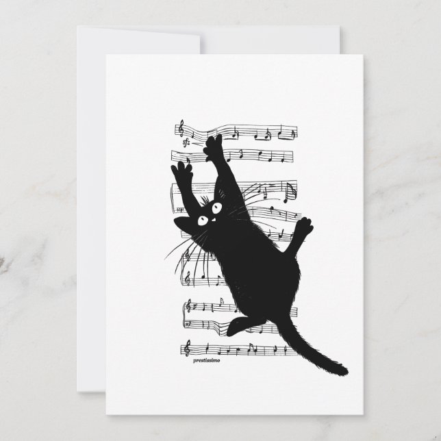 Die Katze hängt an Noten Einladung (Vorderseite)
