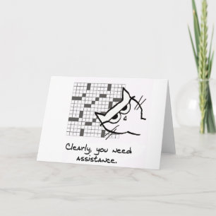 Die Katze hilft mit dem Crossword - Funny Cat Card Karte