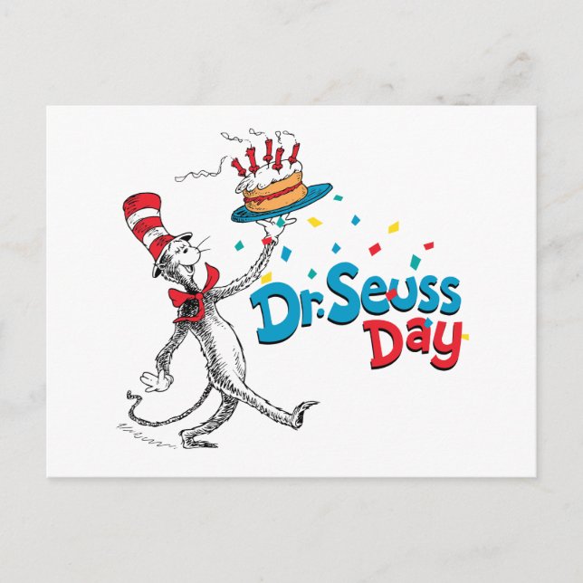 Die Katze im Hut | Dr. Seuss Day Postkarte (Vorderseite)