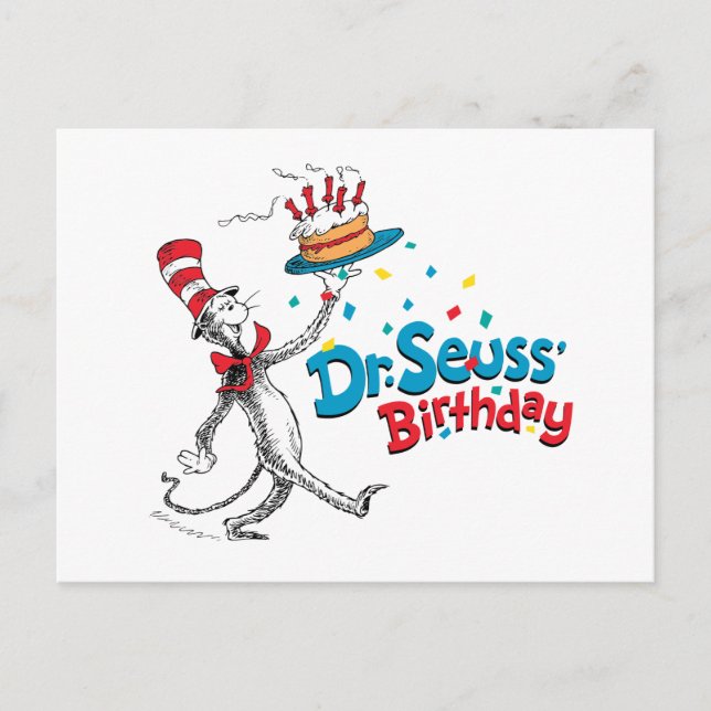Die Katze im Hut | Dr. Seuss's Geburtstag Postkarte (Vorderseite)