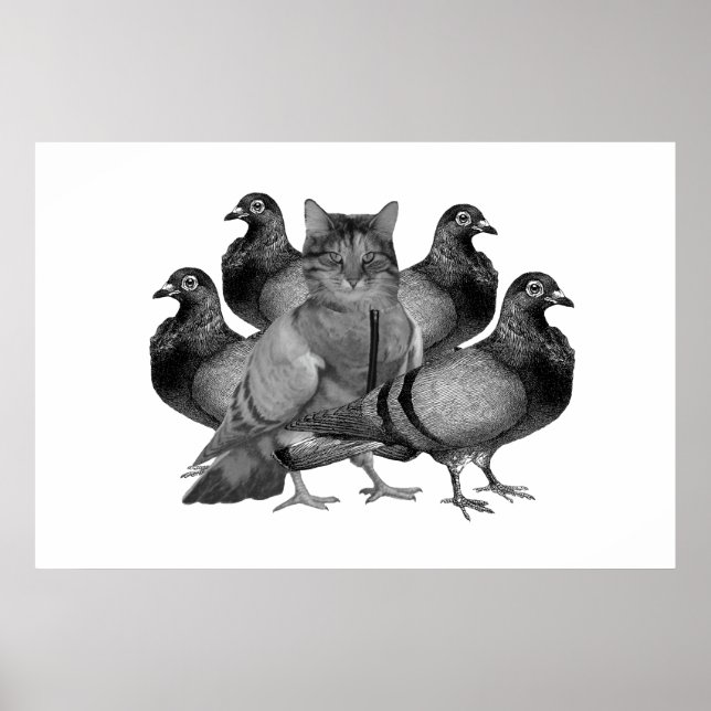 Die Katze im Taubenposter ist individuell einstell Poster (Vorne)