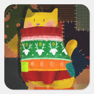 Die Katze im Ugly Sweater Quadratischer Aufkleber