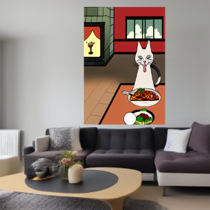 Die Katze isst Geheimnisfleisch   AI Art Poster