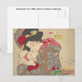 Die Katze necken (1888) Druck von Tsukioka Yoshito Postkarte