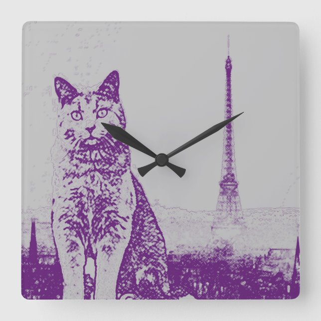 Die Katze Paris Chartreux Quadratische Wanduhr (Vorderseite)