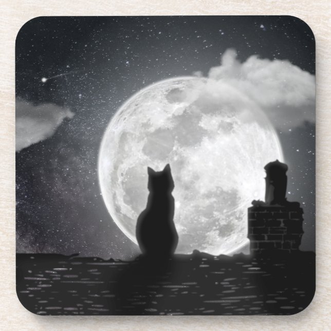 Die Katze träumt vom Mond Getränkeuntersetzer (Vorderseite)