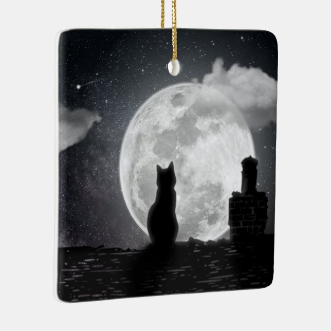 Die Katze träumt vom Mond Keramikornament (Rechts)