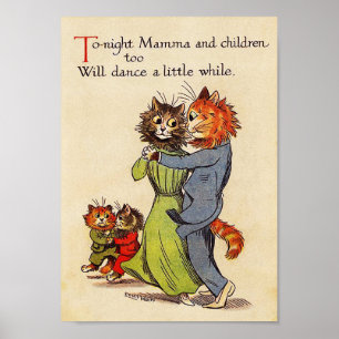 Die Katze und das Kätzchen tanzen, Louis Wain Poster
