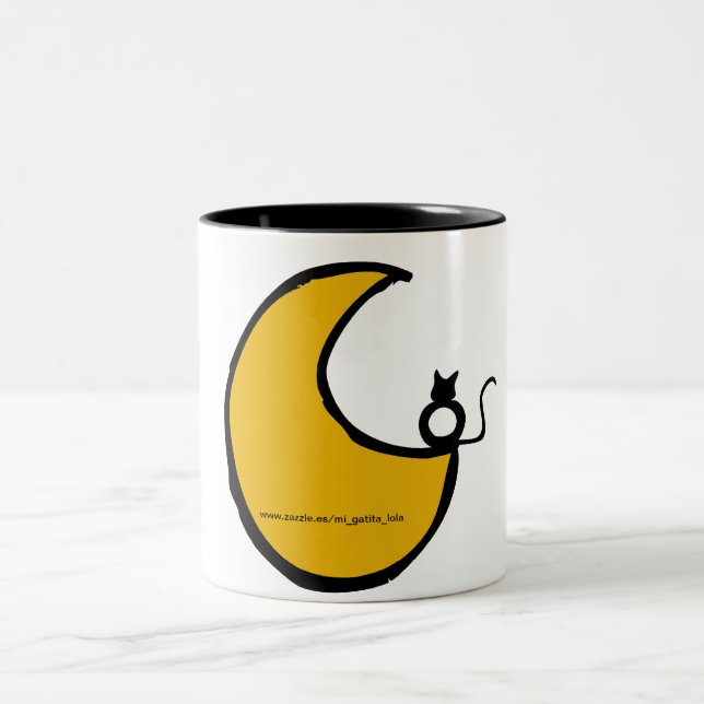 Die Katze und der Mond Zweifarbige Tasse (Mittel)