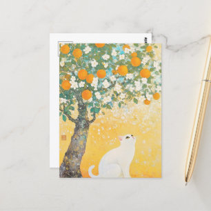 Die Katze und der Orangenbaum Postkarte