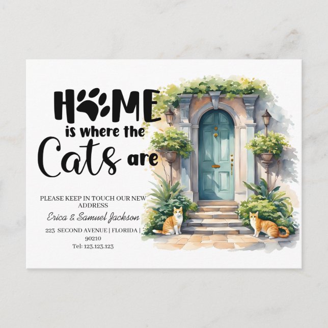 Die Katzen sind umgezogen! Ankündigungspostkarte (Vorderseite)