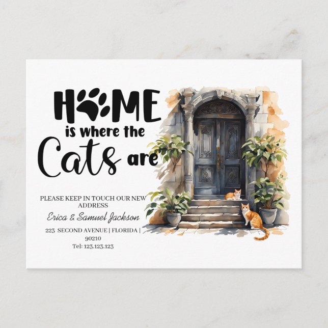 Die Katzen sind umgezogen! Ankündigungspostkarte (Vorderseite)