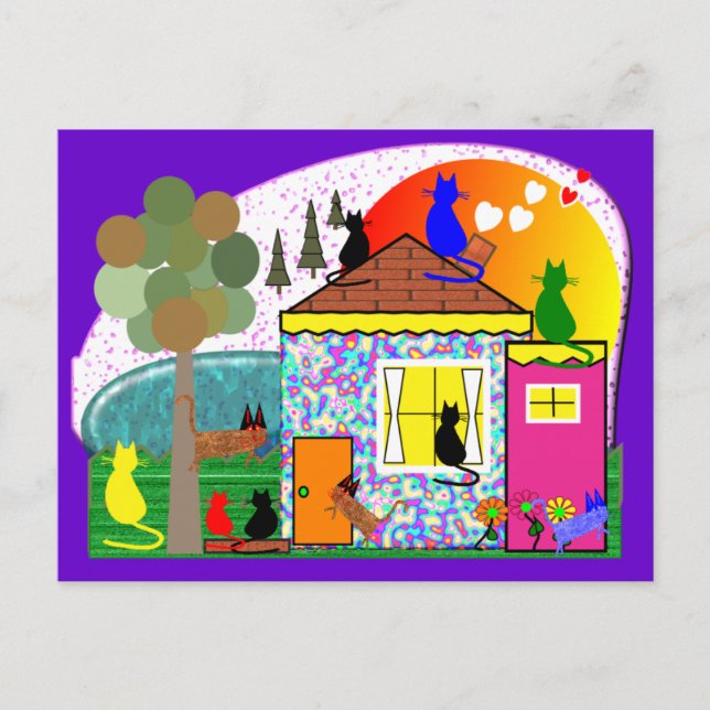 Die Katzen übernehmen das Haus Postkarte (Vorderseite)