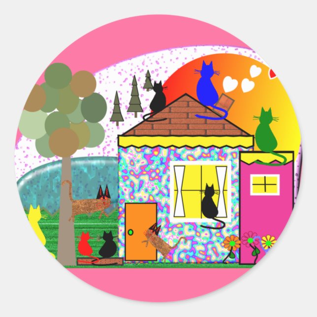 Die Katzen übernehmen das Haus Runder Aufkleber (Vorderseite)