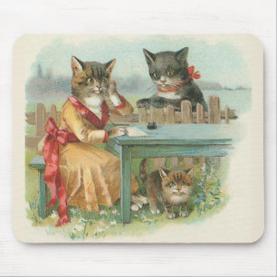 "Die Katzenfamilie" Vintage-Mauspad Mousepad