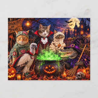 Die Katzenhexenstunde - Halloween-Postkarte Feiertagspostkarte