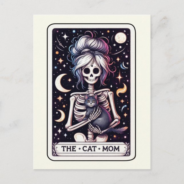 Die Katzenmutter Tarot Kunst Hexenskelett Postkarte (Vorderseite)