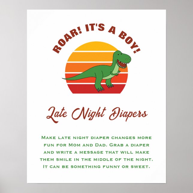 Die Kinderdusche Dinosaurier Spät Night Diapers Poster (Vorne)