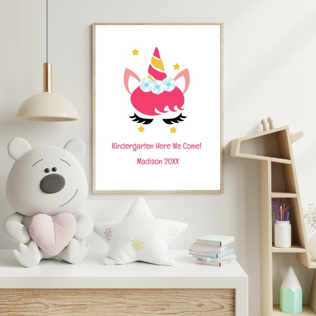 Die Kindergartenschule Rosa jedes Jahr Poster (Pink Unicorn Kindergarten 1st Grade Grade School Personalized Poster for Girls)