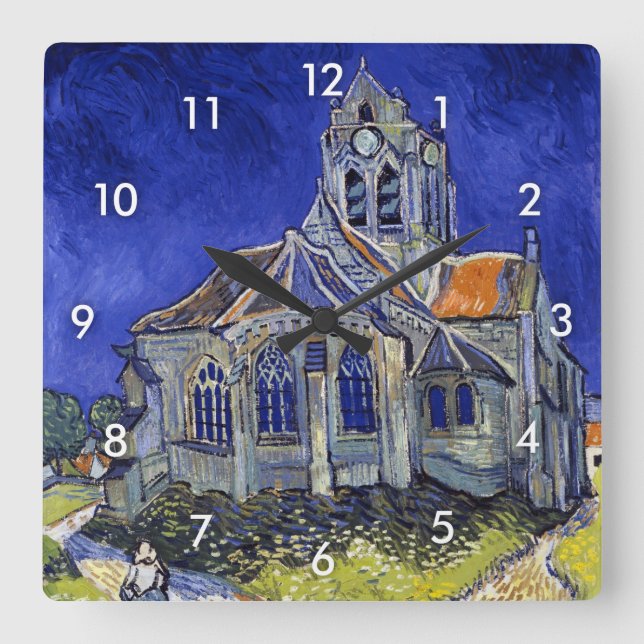 Die Kirche in Auvers, Van Gogh Quadratische Wanduhr (Vorderseite)