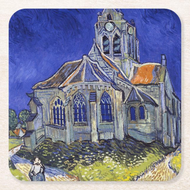 Die Kirche in Auvers, Van Gogh Rechteckiger Pappuntersetzer (Vorderseite)