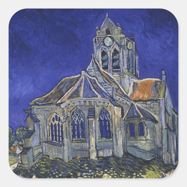 Die Kirche in Auvers von Vincent van Gogh Quadratischer Aufkleber (Vorderseite)