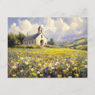 Die Kirche ist von Wildblumen umgeben Postkarte