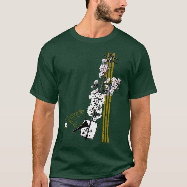 Die Kirschblüte Shamisen der Männer T-Shirt (Vorderseite)