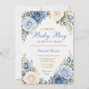 Die klassische blaue Rosen-Baby-Party-Einladung fü Einladung