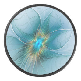 Die kleine Beauty Modern Blue Gold Fraktal Blume Eishockey Puck