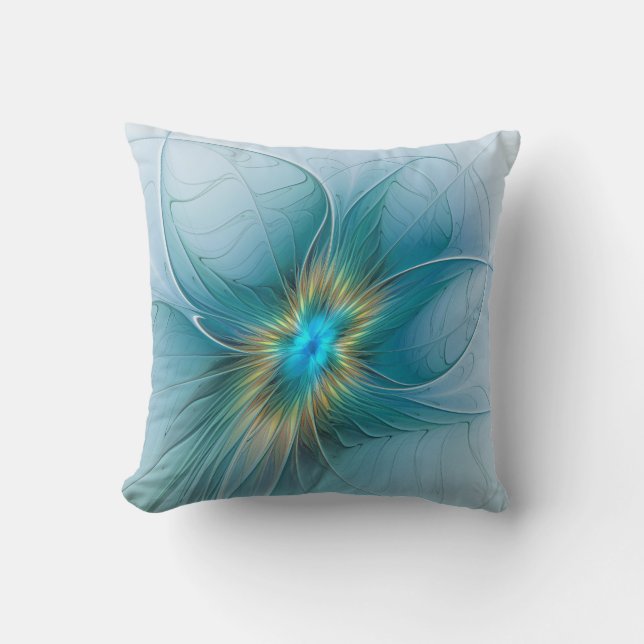 Die kleine Beauty Modern Blue Gold Fraktal Blume Kissen (Vorderseite)