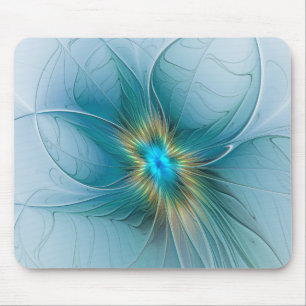 Die kleine Beauty Modern Blue Gold Fraktal Blume Mousepad