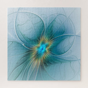 Die kleine Beauty Modern Blue Gold Fraktal Blume Puzzle
