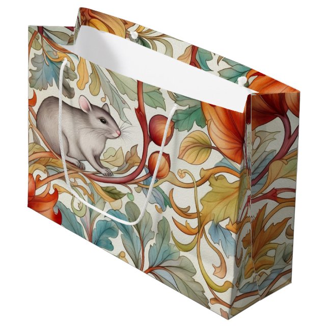 Die kleine Maus auf den Blätter Große Geschenktüte (Vorderseite Schrägansicht)