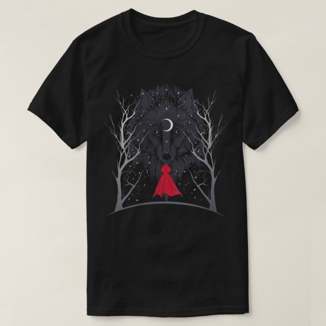 Die kleine rote Reithose der Frauen und der Wolf i T-Shirt (Design vorne)