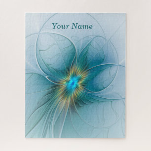 Die kleine Schönheit Modern Blau Gold Fraktal Name Puzzle