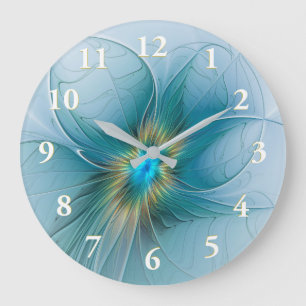 Die kleine Schönheit Moderne Blaue Goldene Fraktal Große Wanduhr