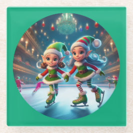 Die kleinen Helfer des Weihnachtsmanns sind innen Glasuntersetzer