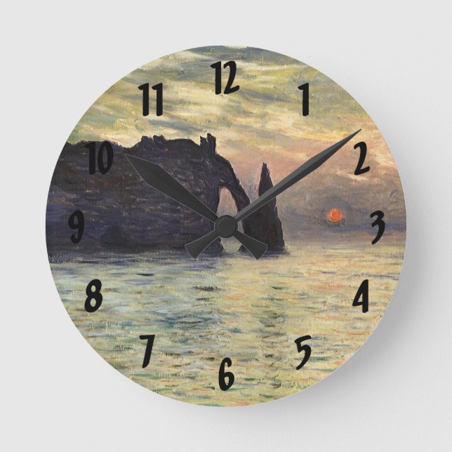 Die Klippe, Etretat, Sonnenuntergang von Claude Mo Runde Wanduhr (Vorderseite)