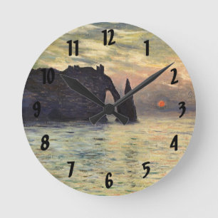 Die Klippe, Etretat, Sonnenuntergang von Claude Mo Runde Wanduhr