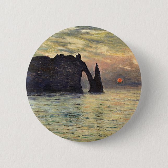 Die Klippe Etretat, Sonnenuntergang von Claude Mon Button (Vorderseite)