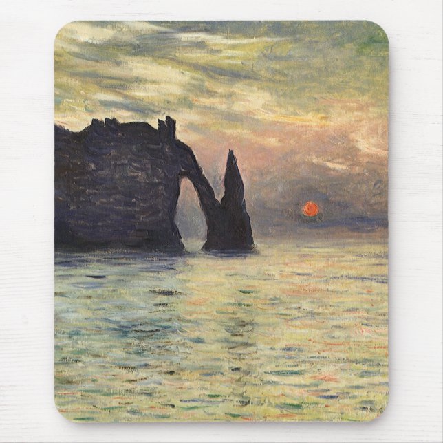 Die Klippe Etretat, Sonnenuntergang von Claude Mon Mousepad (Vorne)