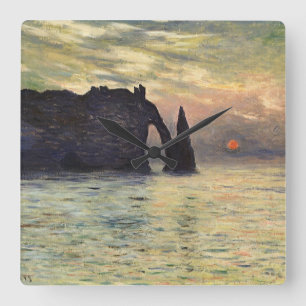 Die Klippe Etretat, Sonnenuntergang von Claude Mon Quadratische Wanduhr