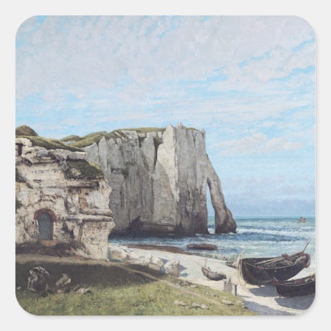 Die Klippen von Etretat nach dem Sturm von 1870 Quadratischer Aufkleber (Vorderseite)