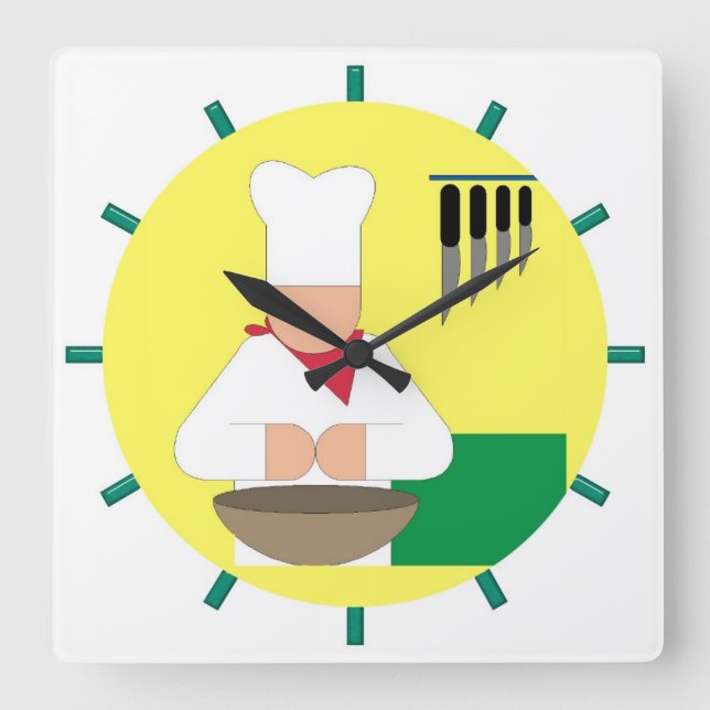Die Kochs-Küchen-Uhr - Quadrat Quadratische Wanduhr (Vorderseite)