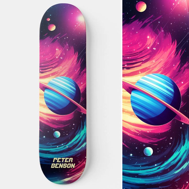 Die kosmischen Planeten rosa und blau Skateboard (Cosmic Universe Planets Pink & Blue Skateboard)