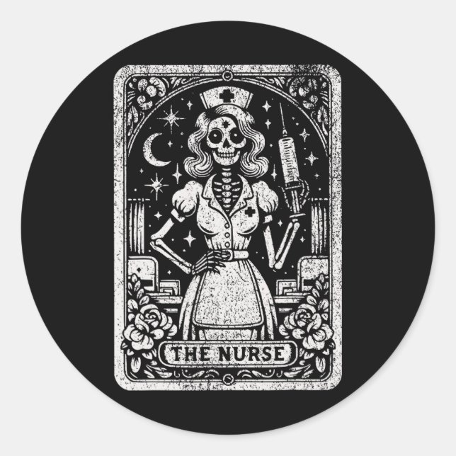 Die Krankenversicherung Skeleton Tarot Card Die so Runder Aufkleber (Vorderseite)